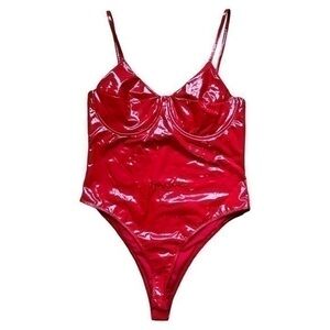 FashionNOVA, size med, body suit, faux leather/vinyl with snap crotch,back zip